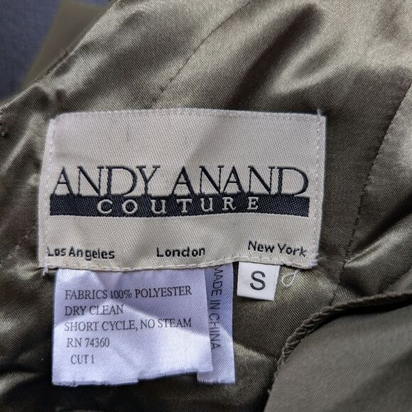 Andy Anand Couture Maxi Gown Dress Olive Green Tiered Embroidered Sequin Small - Picture 11 of 14